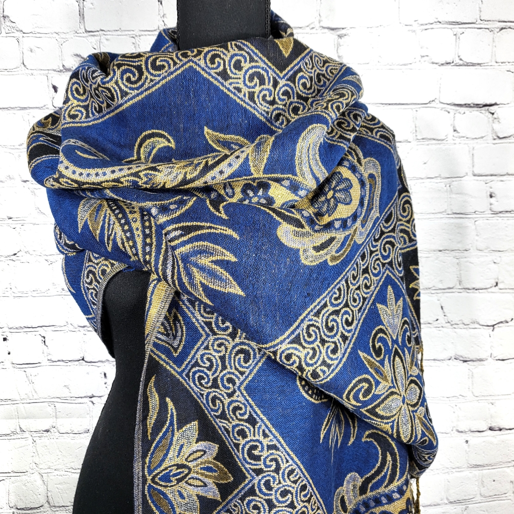 Pashmina Silk Scarf Blue Gold